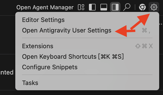Antigravity Settings Menu Location