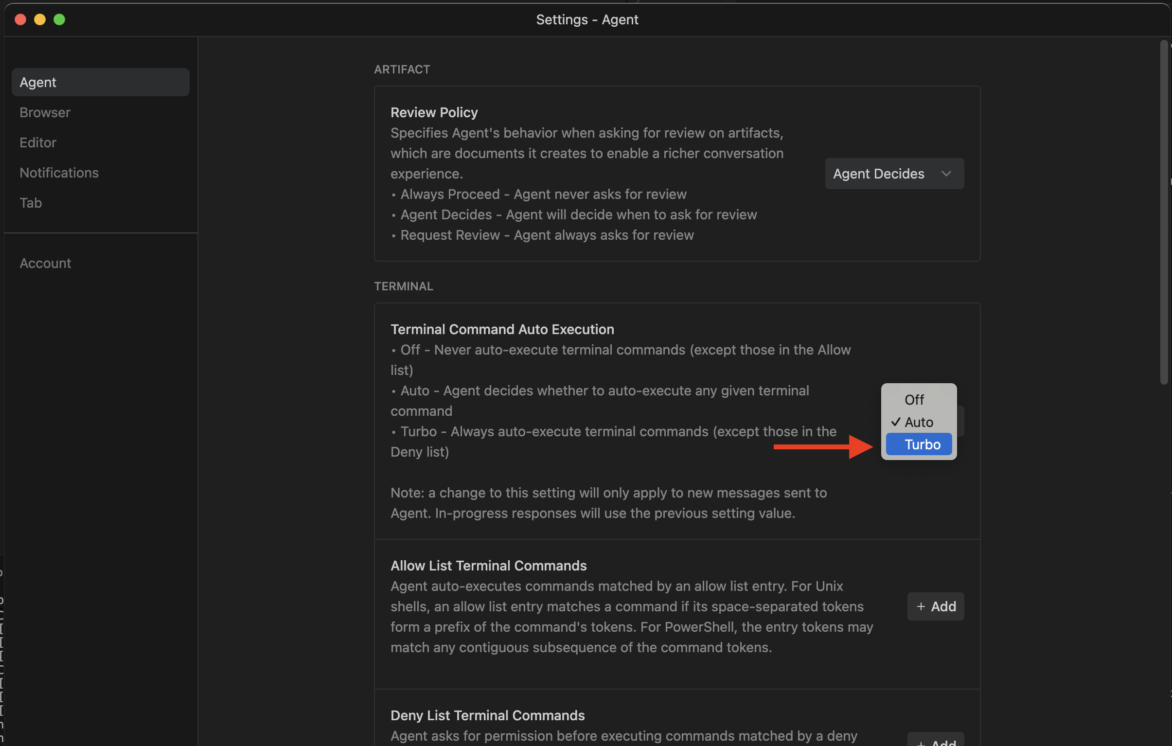 Turbo Mode Setting in Antigravity